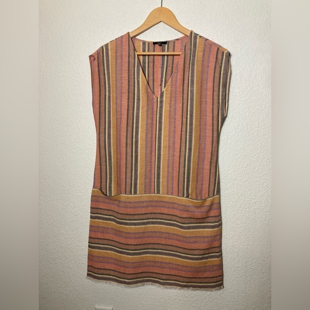 Drew agave Ainslie multi colored striped v neck shift dress size Medium